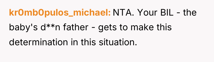 kr0mb0pulos_michael NTA. Your BIL - the baby's d**n father -...