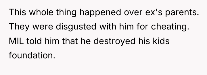 This whole thing happened over ex's parents. They were disgusted...