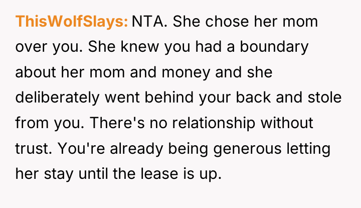 ThisWolfSlays NTA. She chose her mom over you. She knew...