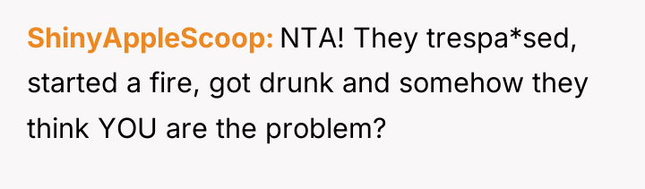 ShinyAppleScoop NTA! They trespa*sed, started a fire, got drunk and...