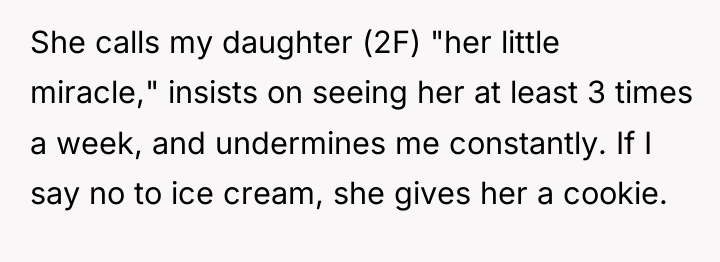 She calls my daughter (2F) "her little miracle," insists on...