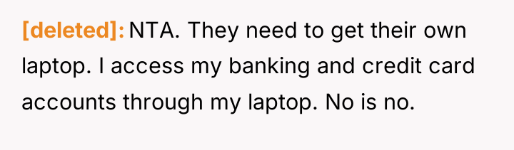 [deleted] NTA. They need to get their own laptop. I...