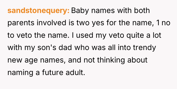 sandstonequery Baby names with both parents involved is two yes...