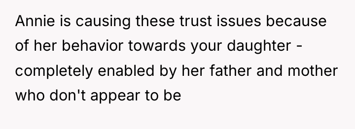 Annie is causing these trust issues because of her behavior...