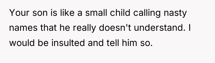 Your son is like a small child calling nasty names...