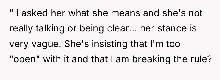" I asked her what she means and she's not...