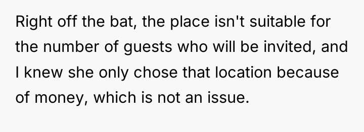 Right off the bat, the place isn't suitable for the...