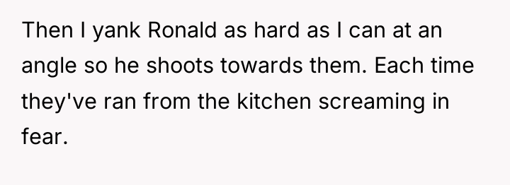 Then I yank Ronald as hard as I can at...