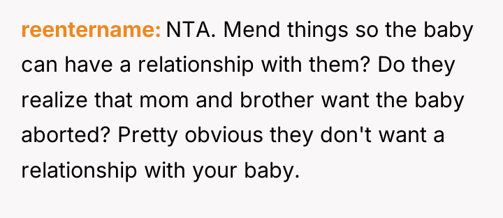 reentername NTA. Mend things so the baby can have a...