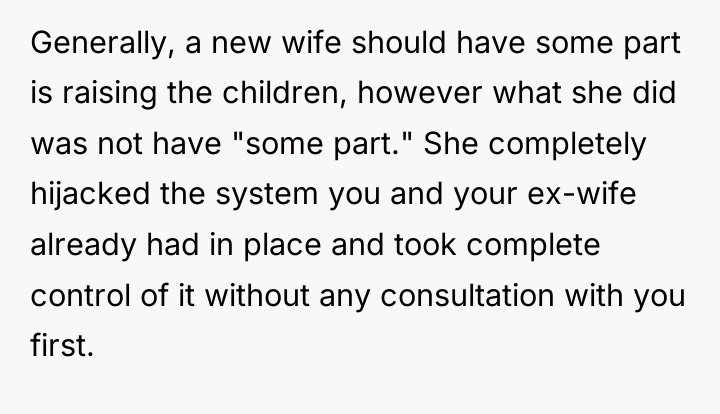 Generally, a new wife should have some part is raising...