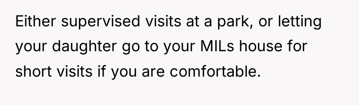 Either supervised visits at a park, or letting your daughter...