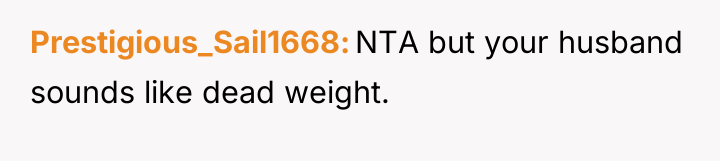 Prestigious_Sail1668 NTA but your husband sounds like dead weight.