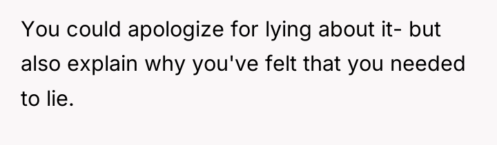 You could apologize for lying about it- but also explain...