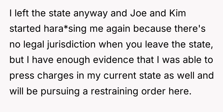 I left the state anyway and Joe and Kim started...