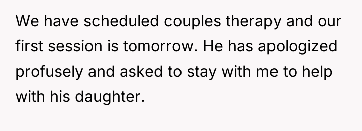 We have scheduled couples therapy and our first session is...
