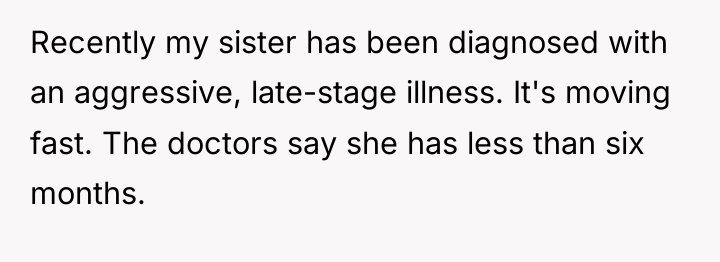 Recently my sister has been diagnosed with an aggressive, late-stage...
