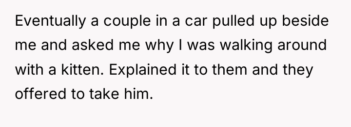 Eventually a couple in a car pulled up beside me...