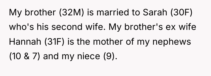 My brother (32M) is married to Sarah (30F) who's his...