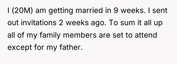 I (20M) am getting married in 9 weeks. I sent...