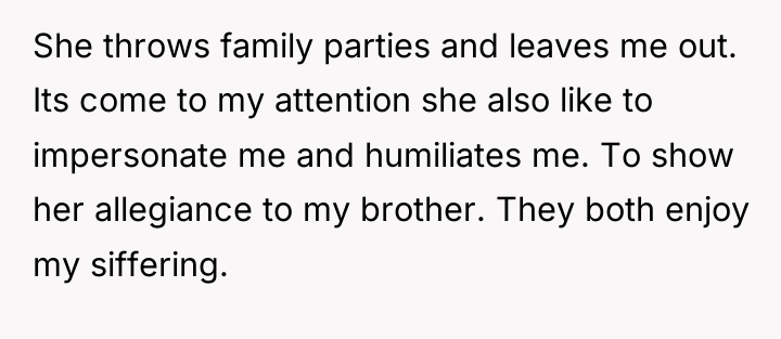 She throws family parties and leaves me out. Its come...