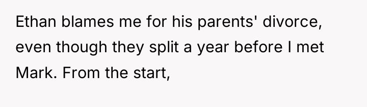 Ethan blames me for his parents' divorce, even though they...