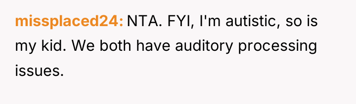 missplaced24 NTA. FYI, I'm autistic, so is my kid. We...