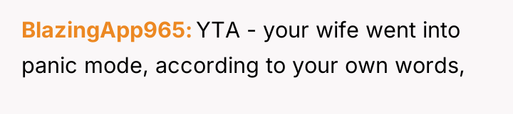 BlazingApp965 YTA - your wife went into panic mode, according...