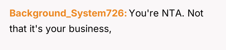 Background_System726 You're NTA. Not that it's your business,