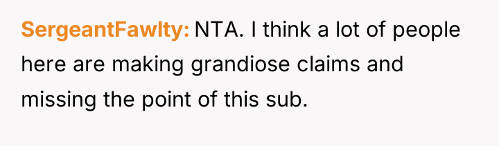 SergeantFawlty NTA. I think a lot of people here are...