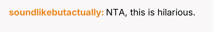soundlikebutactually NTA, this is hilarious.