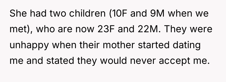 She had two children (10F and 9M when we met),...