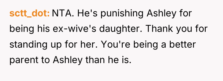 sctt_dot NTA. He's punishing Ashley for being his ex-wive's daughter....