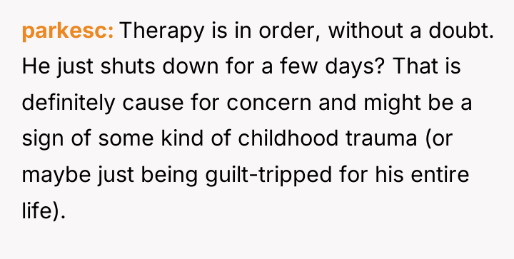 parkesc Therapy is in order, without a doubt. He just...