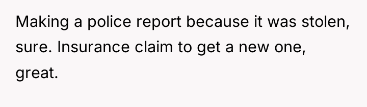 Making a police report because it was stolen, sure. Insurance...