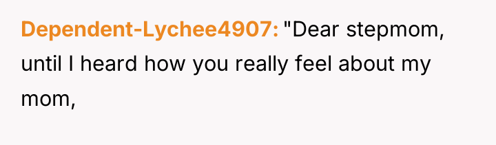 Dependent-Lychee4907 "Dear stepmom, until I heard how you really feel...