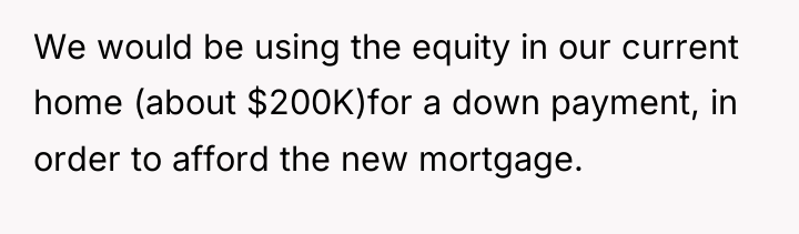 We would be using the equity in our current home...