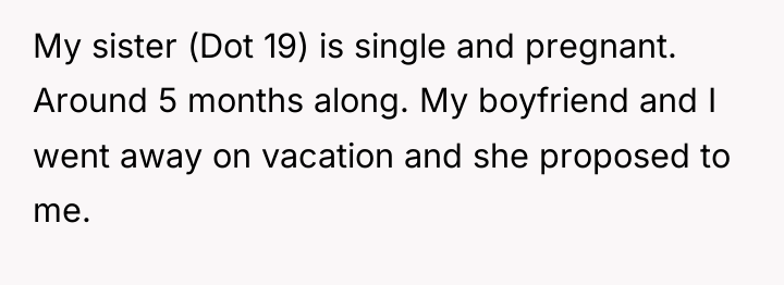 My sister (Dot 19) is single and pregnant. Around 5...