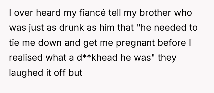 I over heard my fiancé tell my brother who was...