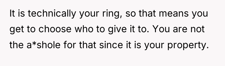 It is technically your ring, so that means you get...