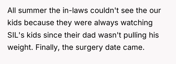 All summer the in-laws couldn't see the our kids because...