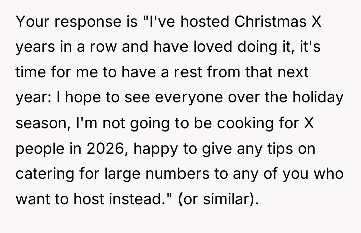 Your response is "I've hosted Christmas X years in a...