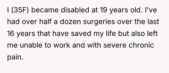 I (35F) became disabled at 19 years old. I've had...