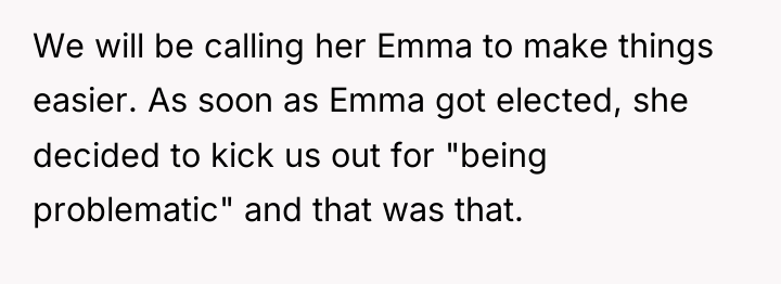 We will be calling her Emma to make things easier....