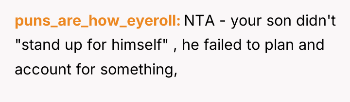 puns_are_how_eyeroll NTA - your son didn't "stand up for himself"...