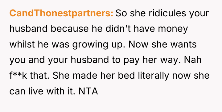 CandThonestpartners So she ridicules your husband because he didn't have...