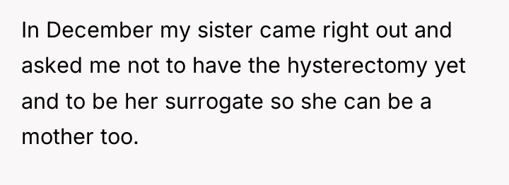 In December my sister came right out and asked me...