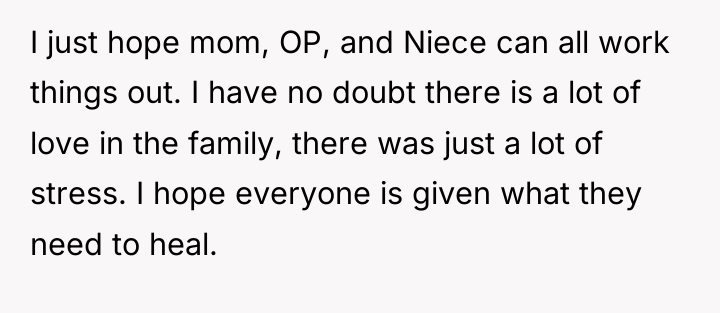 I just hope mom, OP, and Niece can all work...