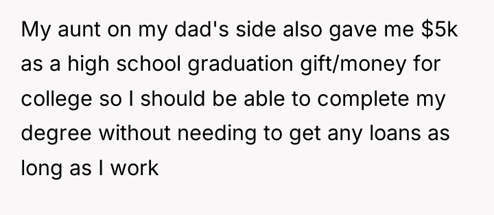 My aunt on my dad's side also gave me $5k...