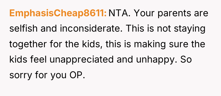 EmphasisCheap8611 NTA. Your parents are selfish and inconsiderate. This is...