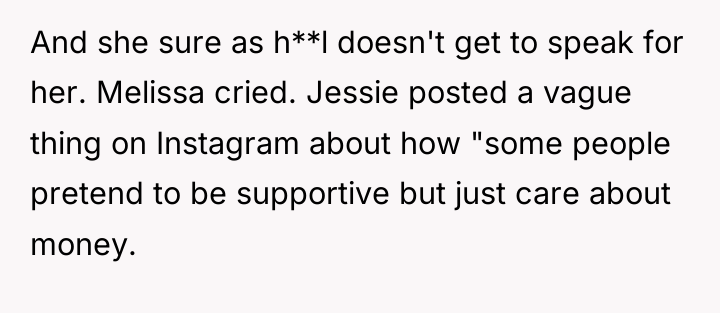 And she sure as h**l doesn't get to speak for...